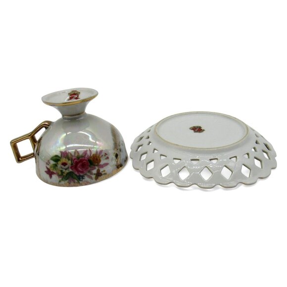 SHAFFORD Cup And Saucer Floral Design Gold Accents IRIDESCENT Finish Japan - Picture 10 of 11